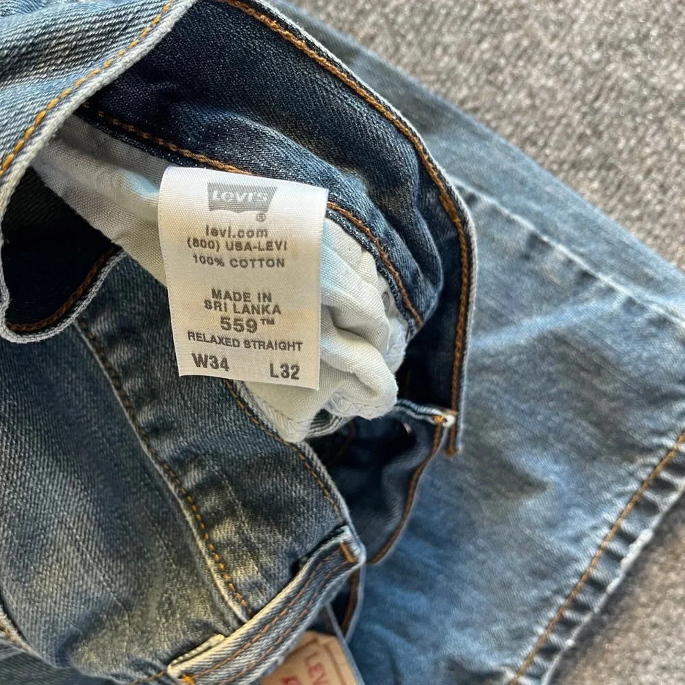 Levis 559 Relaxed‎ Straight Jeans Mens 34x32 Blue Medium Wash 100% Cotton Denim